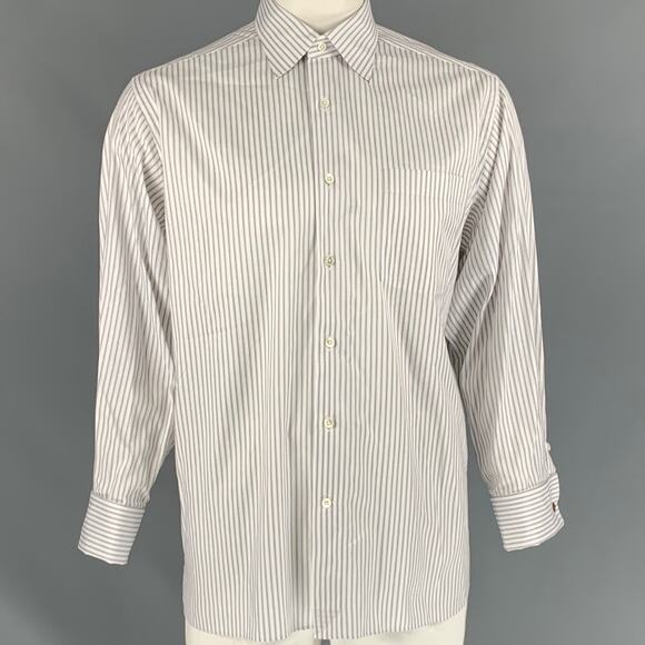 ERMENEGILDO ZEGNA Size XL White Stripe Long Sleeve Shirt - Picture 1 of 6